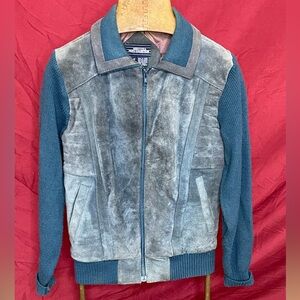 Vintage-Inspired Men's Suede & Knit Zip Jacket - Blue